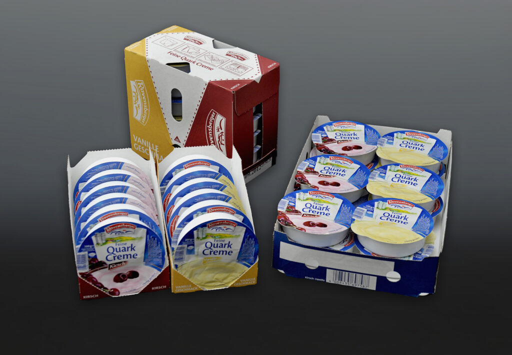 Ravensberger Quarkverpackungen im Präsentationskarton