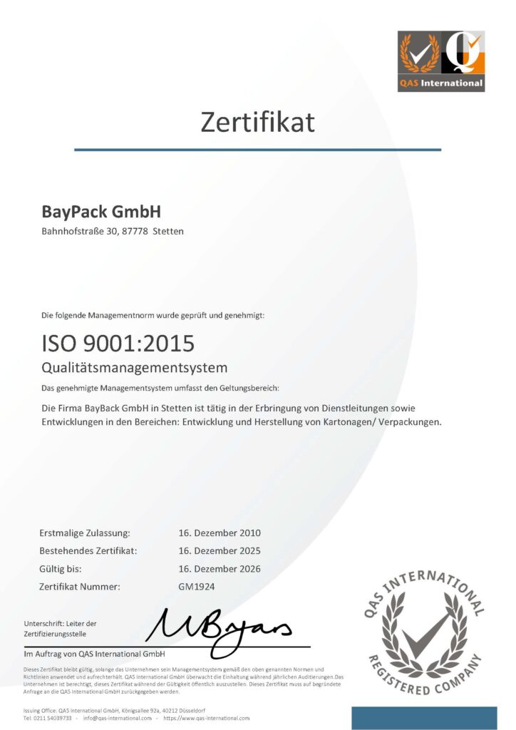 Zertifikat ISO 9001