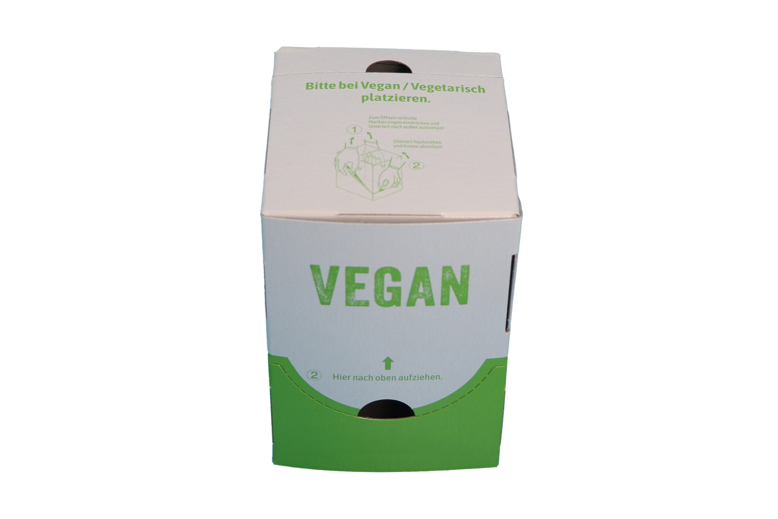 Verpackung für vegane Produkte geschlossen mittel